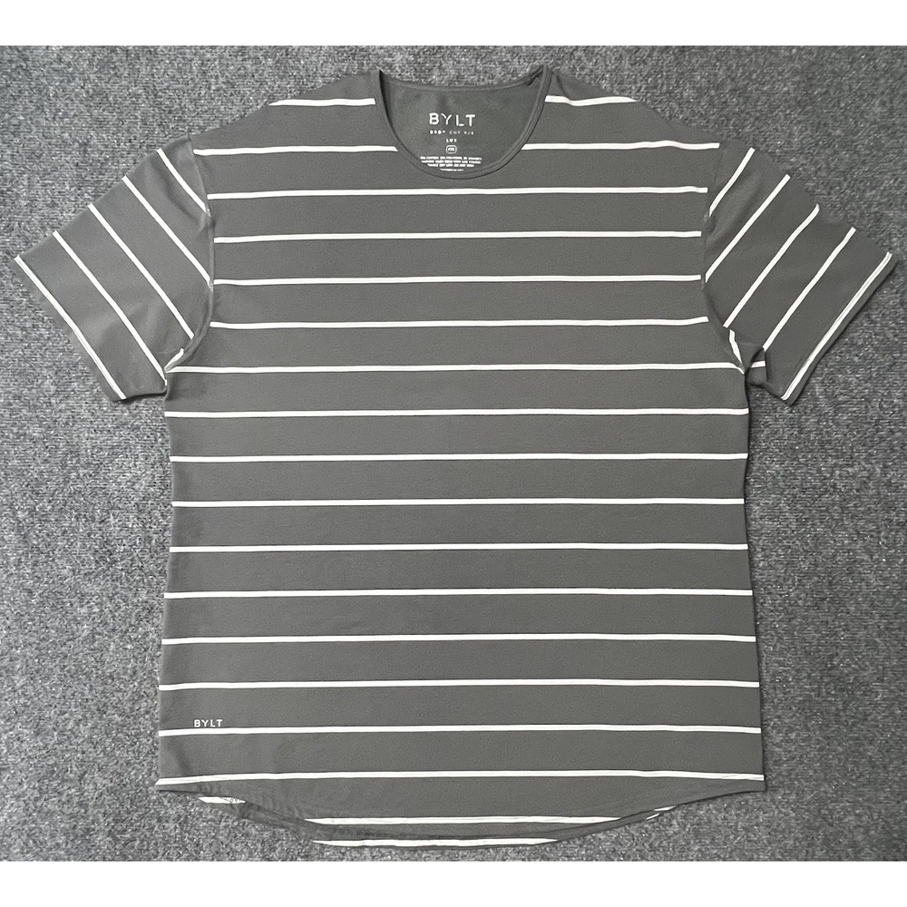 BYLT Shirt Mens Gray Striped Tee Basic Drop Cut Lux Casual XXL